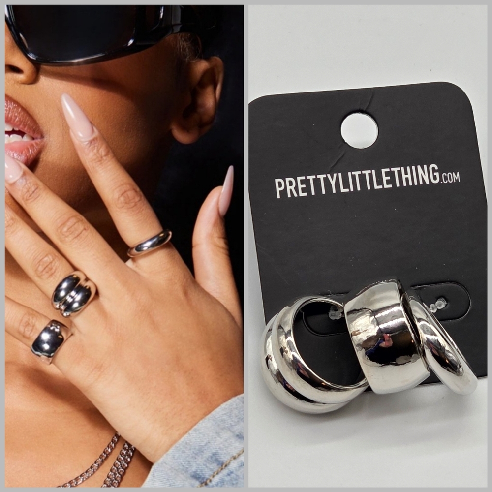 PrettyLittleThing Shiny Chunky Silver Ring Set